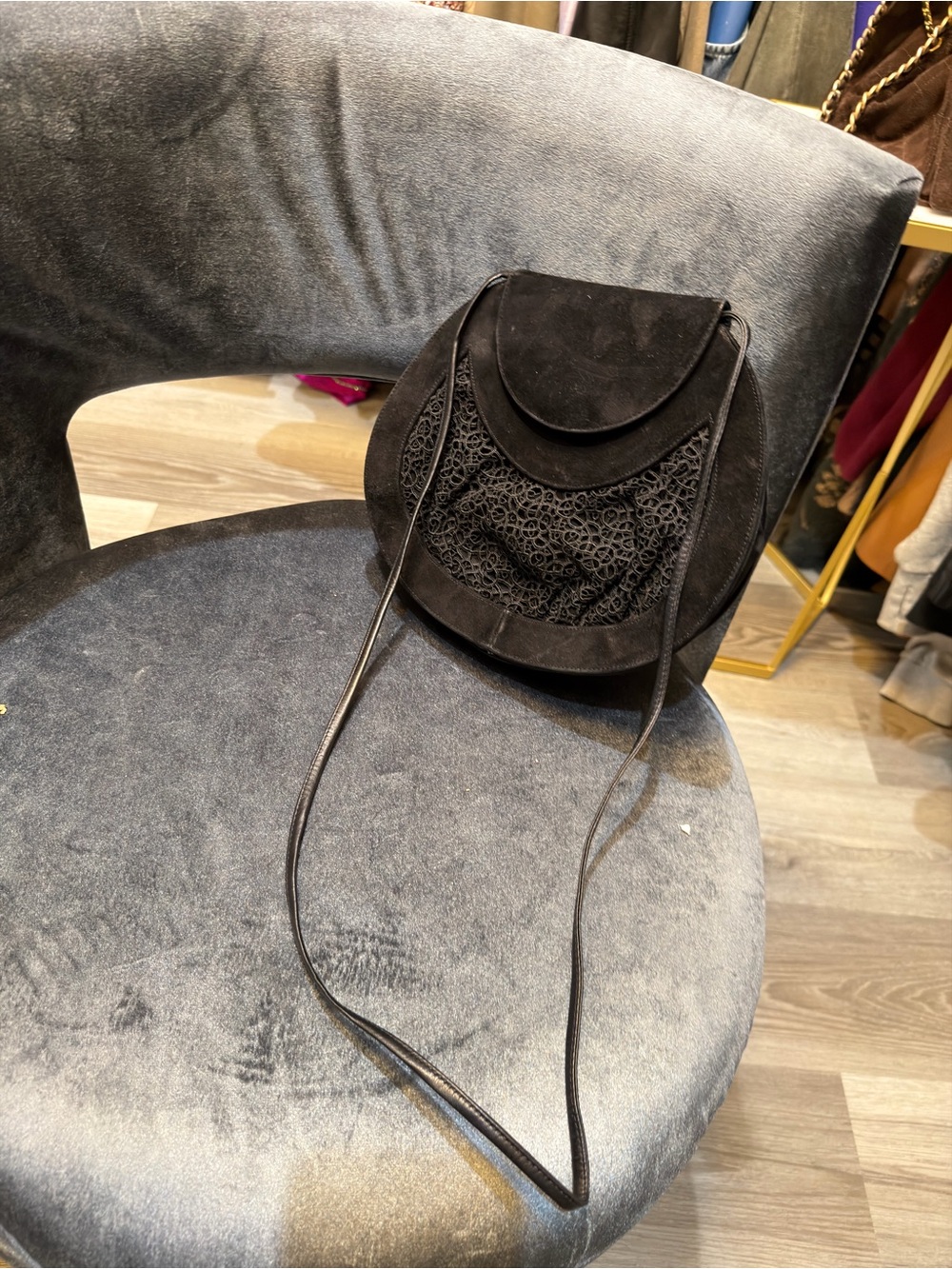 Stuart Weitzman Black Suede Crossbody with Laser-Cut Front